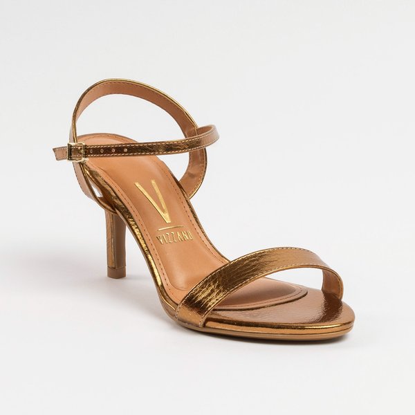 Sandália Vizzano Salto Fino Médio Metalizada Bronze