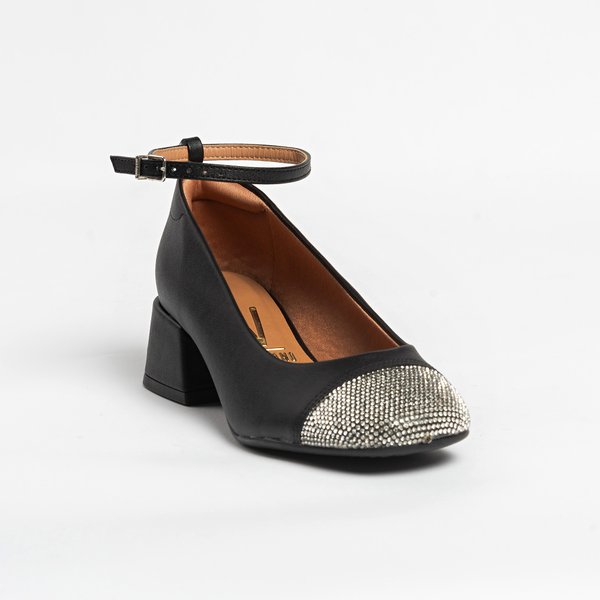 Scarpin Boneca Vizzano 1426103 Salto Bloco Preto Brilhantes