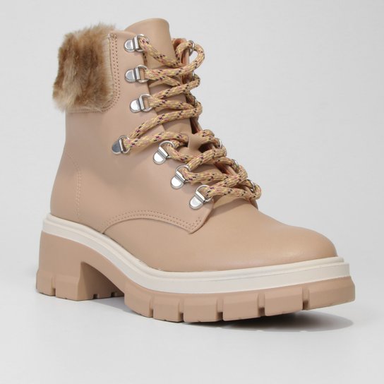 Bota Coturno Vizzano Tratorada Pelo Feminina – Bege - Imagem 2