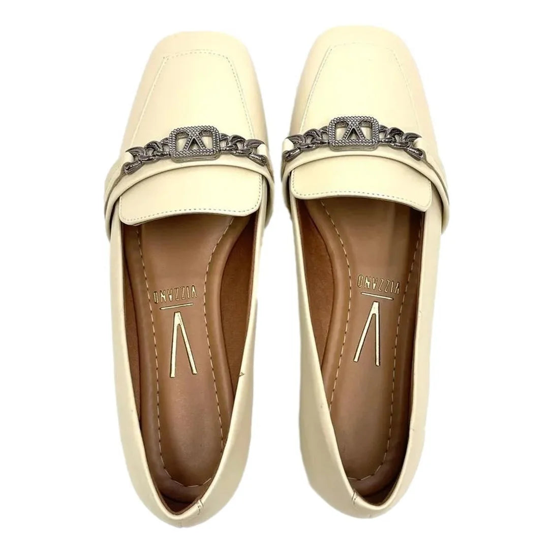 Sapato Feminino Mocassim Vizzano Fivela Corrente – Creme - Imagem 3