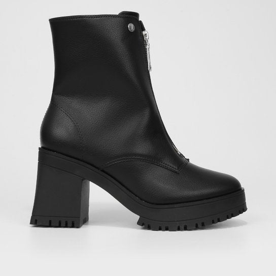 Bota Cano Curto Vizzano Salto Alto Zíper Feminina – Preto