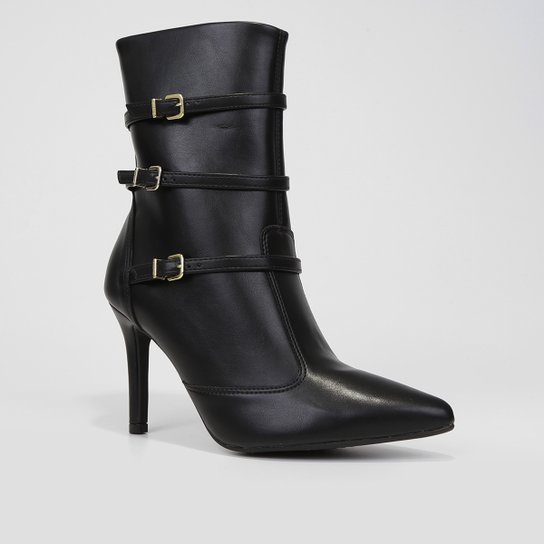 Bota Cano Curto Vizzano Bico Fino Fivelas Feminina – Preto - Imagem 2