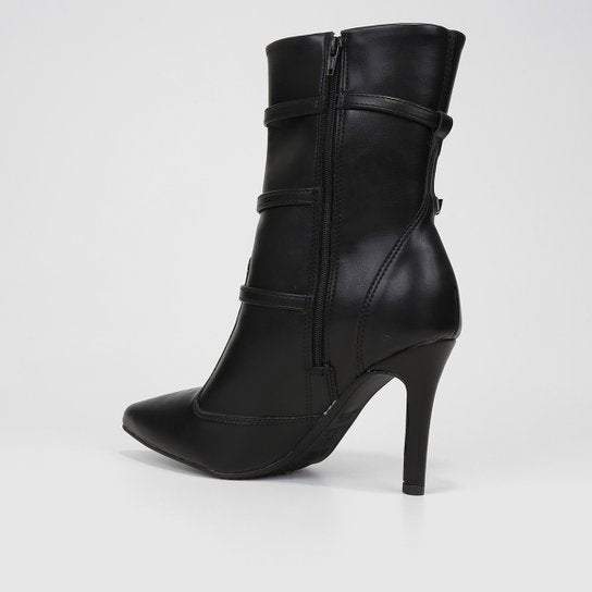 Bota Cano Curto Vizzano Bico Fino Fivelas Feminina – Preto - Imagem 3
