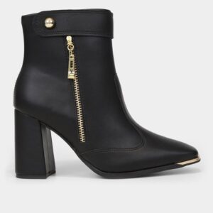 Bota Cano Curto Vizzano Bico Quadrado Salto Bloco – Preto