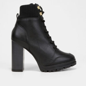 Bota Coturno Cano Curto Vizzano knit Salto Alto Grosso Feminina – Preto