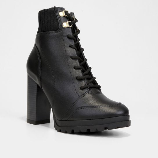 Bota Coturno Cano Curto Vizzano knit Salto Alto Grosso Feminina – Preto - Imagem 2
