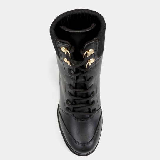 Bota Coturno Cano Curto Vizzano knit Salto Alto Grosso Feminina – Preto - Imagem 4