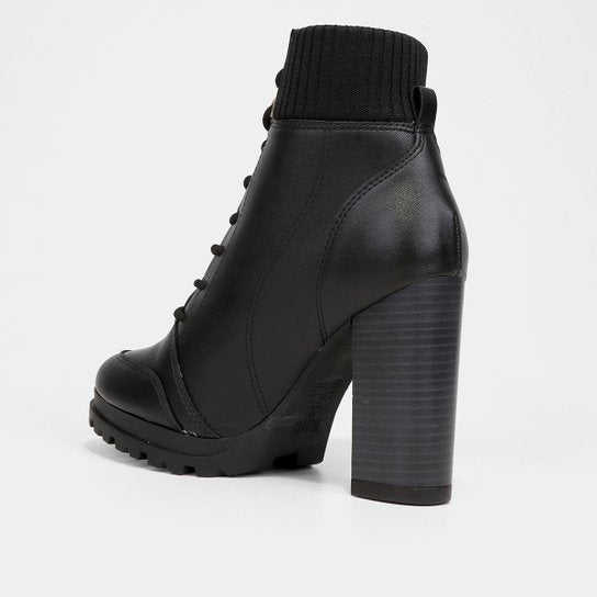Bota Coturno Cano Curto Vizzano knit Salto Alto Grosso Feminina – Preto - Imagem 3