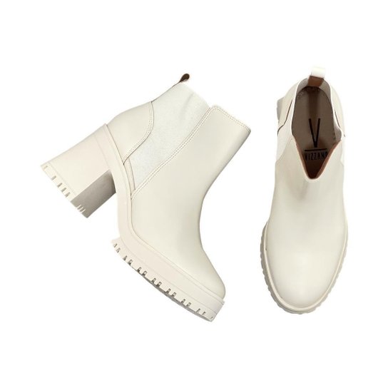 Bota Feminina Vizzano Salto Grosso Meia Pata Plataforma Leve – Off White - Imagem 4
