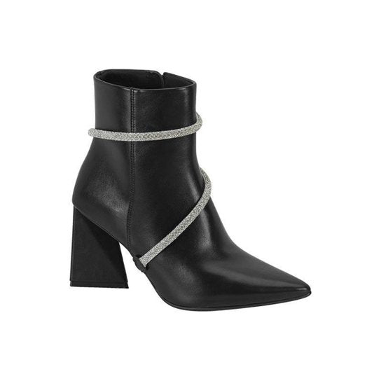 Bota Vizzano Bico Fino Tira Cristal Salto Geométrico – Preto