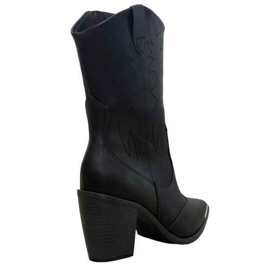 Bota Feminina Vizzano Western Cano Médio Prata – Preto - Imagem 3