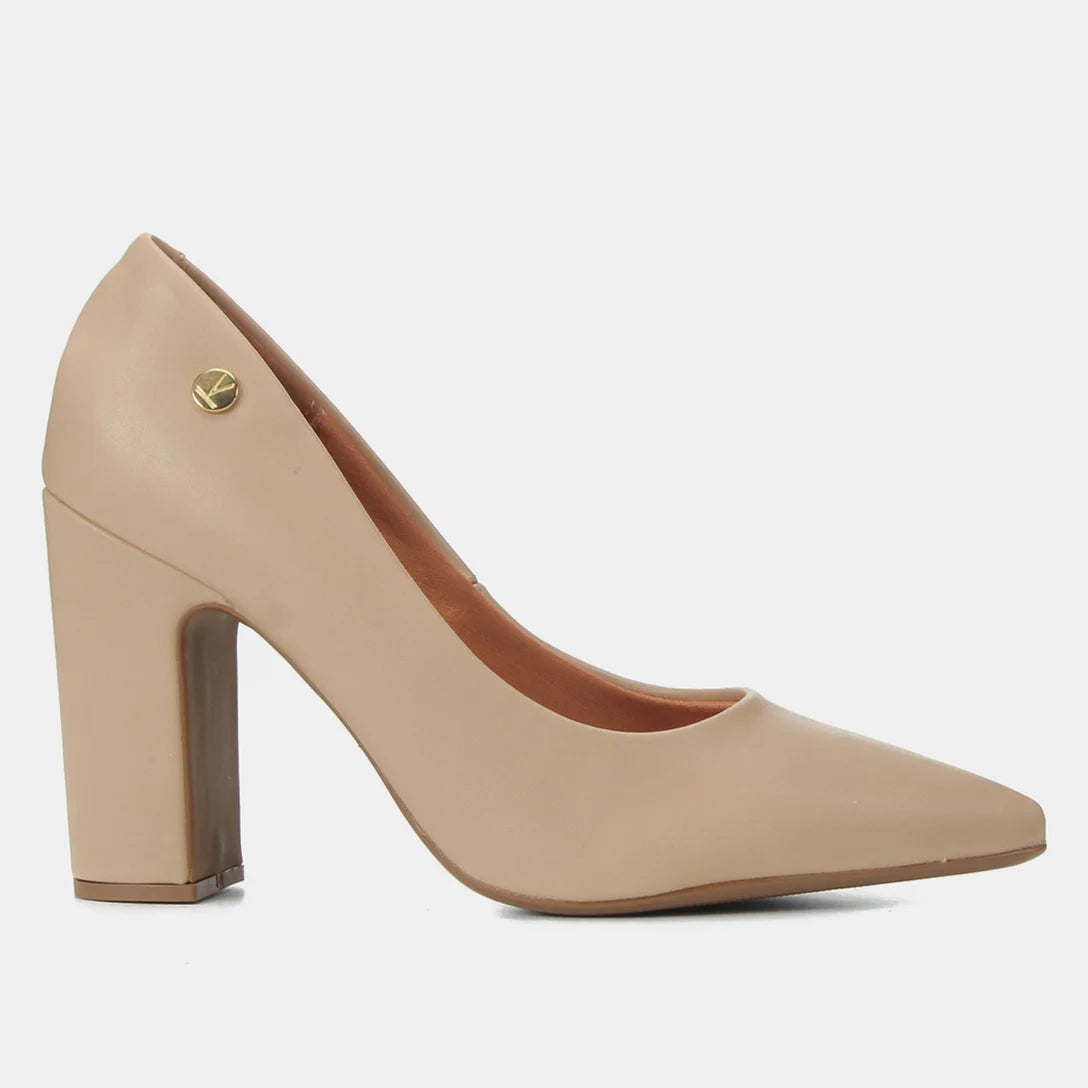 Scarpin Vizzano Bico Fino Salto Bloco Alto – Nude