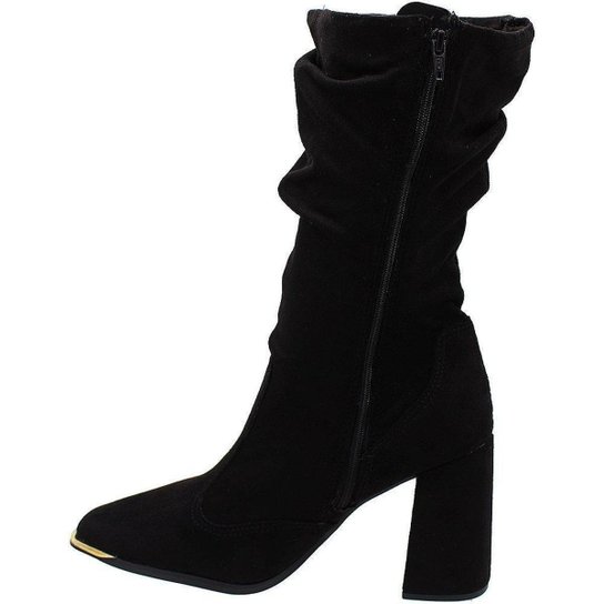 Bota Slouch Vizzano Strech Duo Cano Médio Camurça Zíper Salto Alto Feminina – Preto - Imagem 3