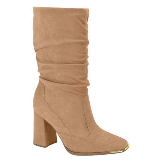 Bota Vizzano Cano Medio Slouch Salto Grosso – Amendoa