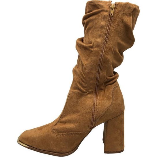 Bota Vizzano Cano Medio Slouch Salto Grosso – Amendoa - Imagem 2