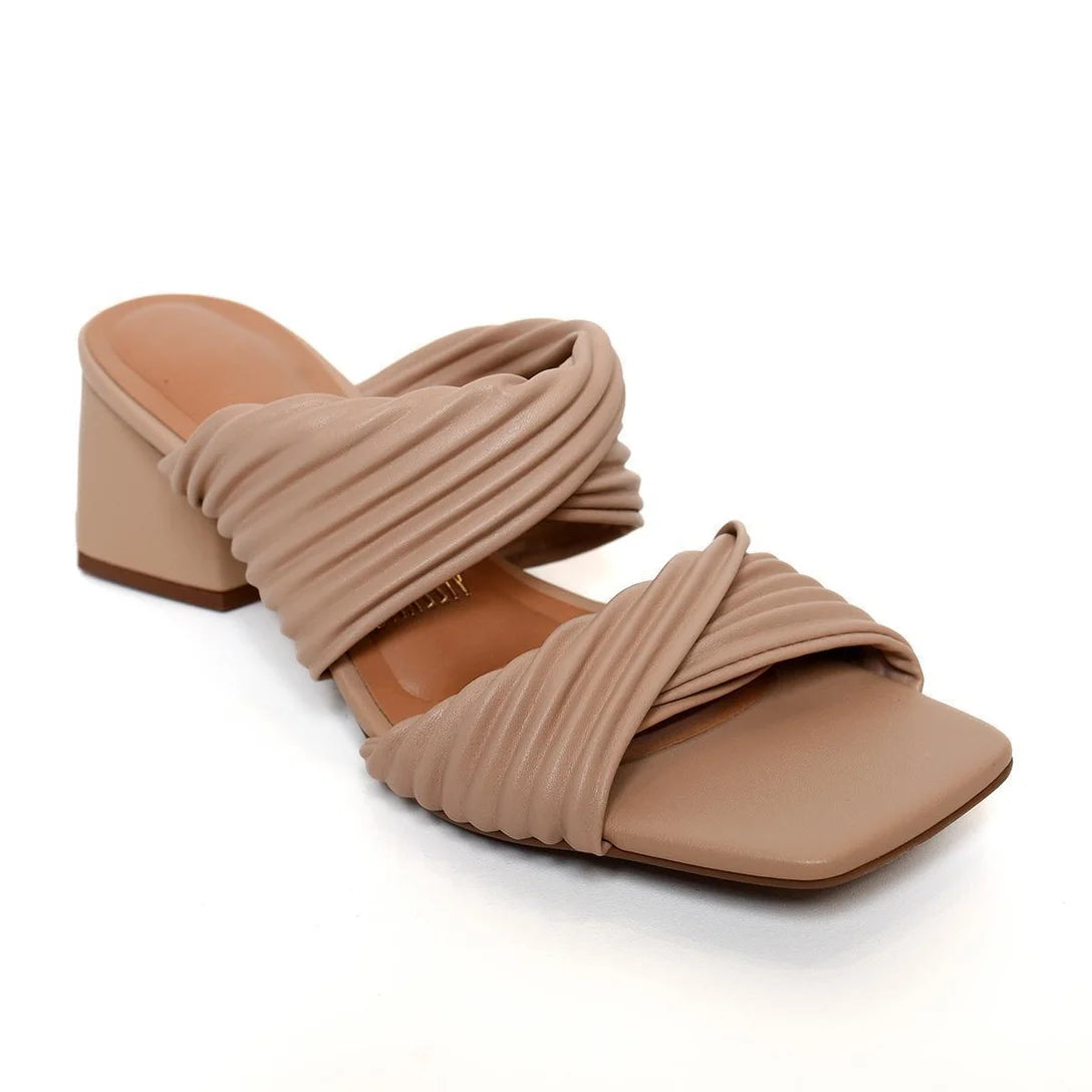 Tamanco Vizzano Strech Plissado Salto Bloco – Bege - Imagem 2