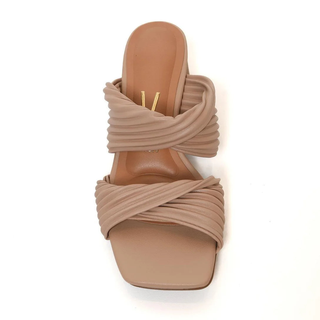 Tamanco Vizzano Strech Plissado Salto Bloco – Bege - Imagem 4