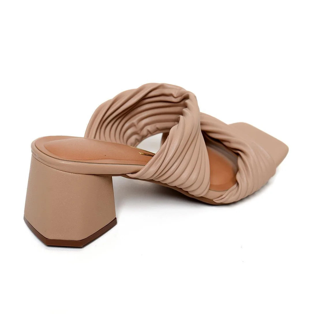 Tamanco Vizzano Strech Plissado Salto Bloco – Bege - Imagem 3