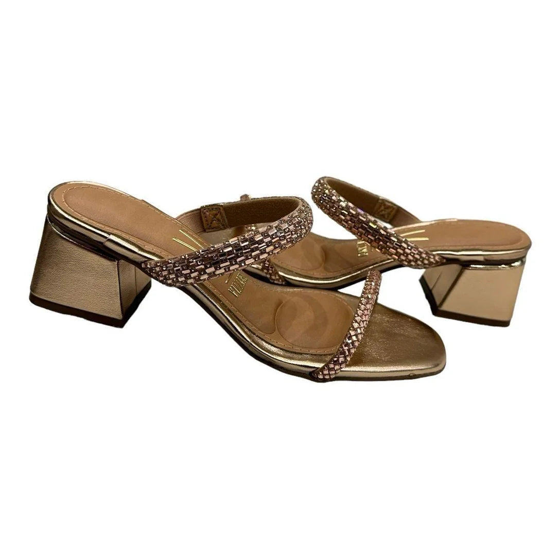 Tamanco Vizzano Salto Bloco Tiras Brilho Feminino – Ouro - Imagem 2