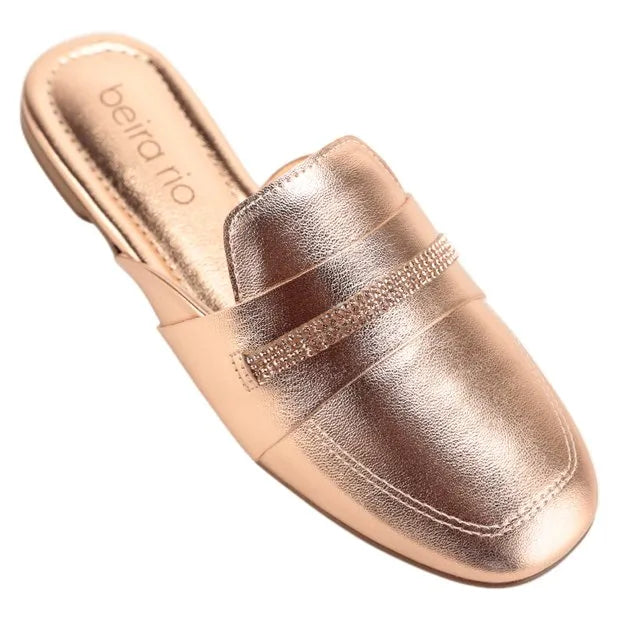 Mule Feminino Bico Quadrado Metalizado Beira Rio 4323.103 Ouro Rosado