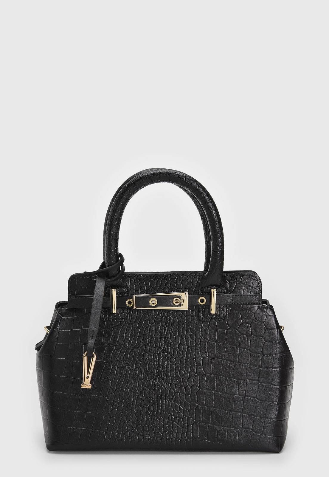 Bolsa Tiracolo Vizzano Croco Alça Dupla Preta