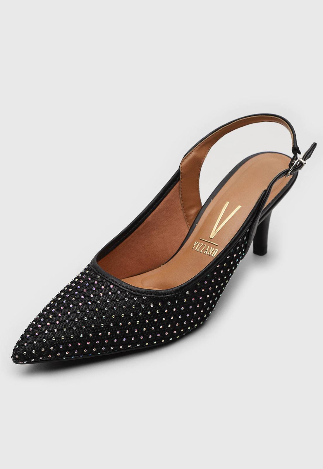 Scarpin Slingback Vizzano Aplicação Hotfix Preto